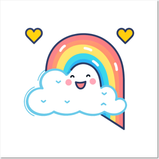 Kawaii Rainbow with Happy Cloud Posters and Art